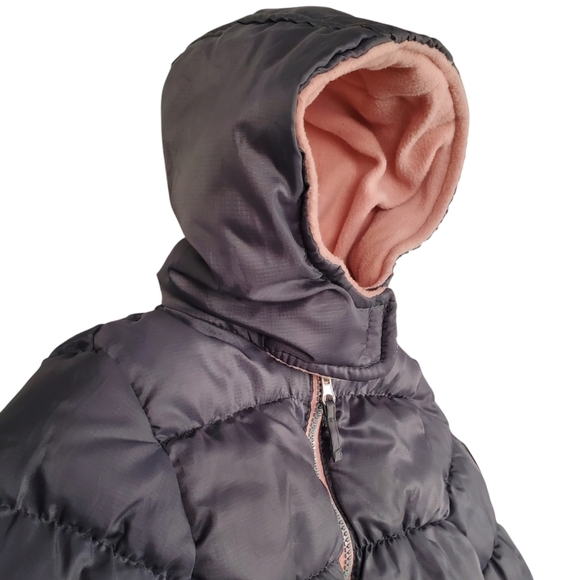 Girl's Pink Platinum Puffer Jacket with Hood - Gray and Pink. 4T - Picture 2 of 13